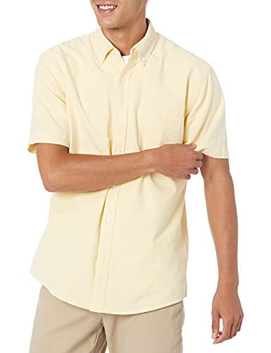 Amazon Essentials Herren Kurzarm-Hemd mit Tasche und normaler Passform, Gelb, XL