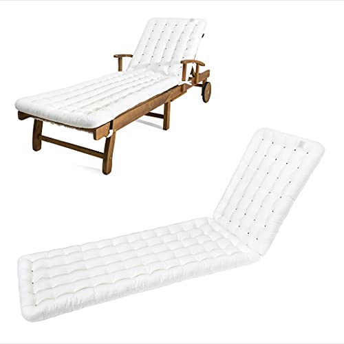 HAVE A SEAT Luxury - Liegenauflage, Auflage Gartenliege (Weiß) 200 x 60 cm, 8 cm dick, waschbar bei 95°C, Trockner geeignet, Bequeme Polsterauflage für Sonnenliege, Liegestuhl, Relaxliege