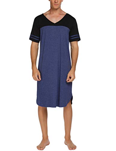 Ekouaer Nachthemd Herren Kurzarm Schlafanzug Nachtwäsche Kurz Einteiliger Schlafshirt Schlafkleid V-Ausschnitt Nachthemden Shirt Sleepshirt Sommer