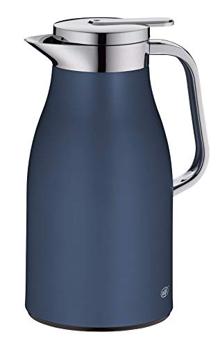 alfi Skyline, Thermoskanne Edelstahl blau 1l mit doppelwandigem alfiDur Vakuum-Hartglaseinsatz. Isolierkanne hält 12 Stunden heiß, ideal als Kaffeekanne oder als Teekanne - 1321.296.100