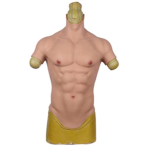 AJIU Realistischer gefälschter Muskel-Silikon-männlicher Bauchmuskel-Simulations-Haut-Anzug für Cosplay Brustpanzer Halloween-Requisiten,Nude