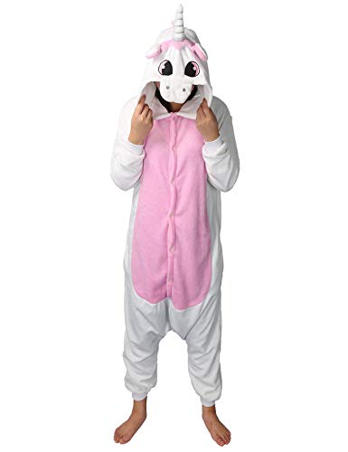 Einhorn Pyjamas Kigurumi Tierkostüm Jumpsuit Schlafanzug Unisex Erwachsene Cosplay Halloween Karneval Onesies Kostüm faschingskostüme Damen Herren (Rosa, XL)
