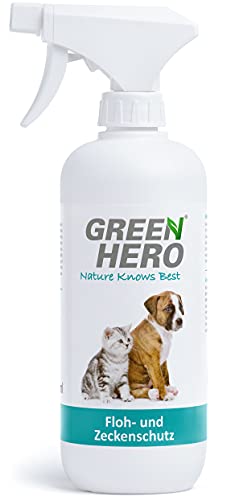 Green Hero Floh- und Zeckenschutz 500 ml das Zeckenspray und Flohmittel für Hunde und Katzen, effektives Flohspray für die direkte Anwendung auf dem Tier bei akutem Befall oder zum Schutz