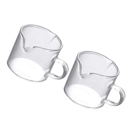 Cabilock 2 Stück Milchkännchen Glaskanne Milchkanne Sahnekanne Sauciere Glas Tasse mit 2 Ausgießer Milchkaffee Tasse Glas Krug Transparent Fett-Trenn-Kanne für Milch Sahne Sauce Kaffee 40ml