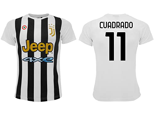 Sportbaer Fußballtrikot Juan Cuadrado Saison 2021 2022. Trikot Weiß Schwarz Nummer 11. Erstes Trikot. Offizielle Nachbildung. Größen für Erwachsene und Kinder.