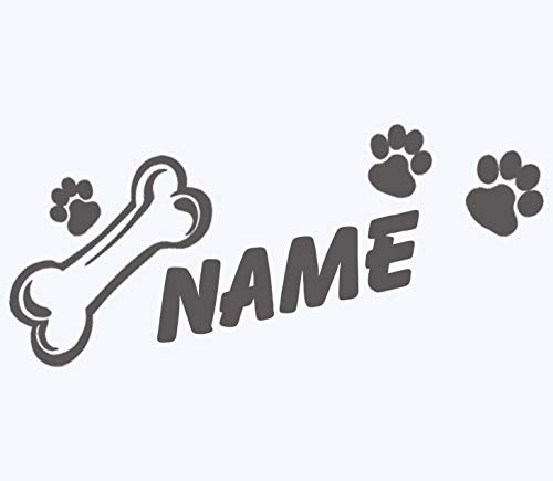 topdesignshop Hunde-Pfoten Aufkleber mit Wunschnamen | Hundeaufkleber Knochen Tatzen Hund Auto Sticker mit Namen gestalten