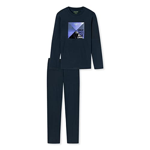 Schiesser Jungen Langer Schlafanzug-Organic Cotton Pyjamaset, Indigo-blau, 176