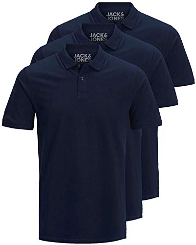 JACK & JONES 3er Pack Herren Poloshirt Slim Fit Kurzarm schwarz weiß blau grau XS S M L XL XXL 12171776 (XL, 3er Pack Navy)