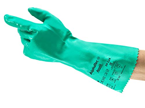 Ansell AlphaTec 39-124 Nitril-Handschuhe, Chemikalien- und Flüssigkeitsschutz, Grün, Größe 9 (12 Paar)