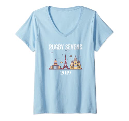 Damen Rugby Sevens Paris 2019 T-Shirt, Rugby 7s Trikot T-Shirt mit V-Ausschnitt