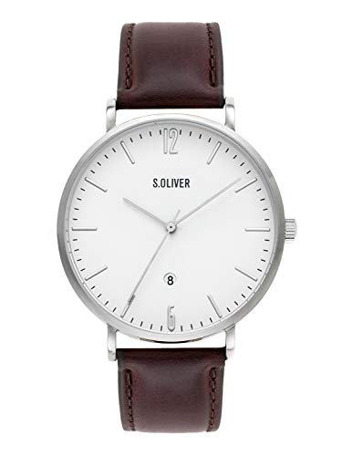 s.Oliver Time Herren Analog Quarz Uhr mit Leder Armband SO-3617-LQ
