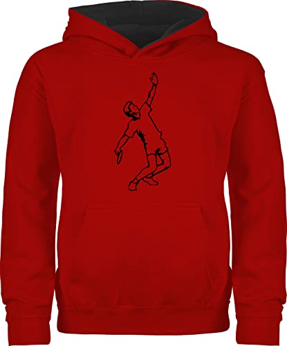Shirtracer Kinder Sport Kleidung - Badminton Aufschlag - 128 (7/8 Jahre) - Rot/Schwarz - Mann - JH003K - Kinder Hoodie Pullover für Jungen und Mädchen