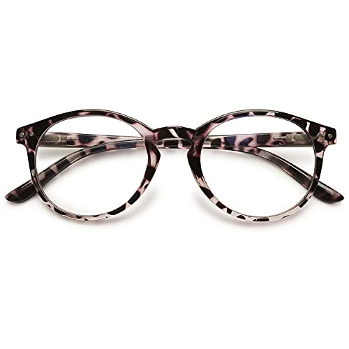KOOSUFA Blaulichtfilter Brille Computerbrille Damen Herren Retro Runde Brillengestelle Federscharniere Gaming Brille Anti Müdigkeit mit Etui (1x Leopard, 0.0)