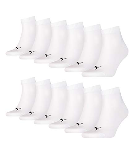 PUMA 12 Paar Unisex Quarter Socken Sneaker Gr. 35-49 für Damen Herren Füßlinge, Farbe:300 - white, Socken & Strümpfe:35-38