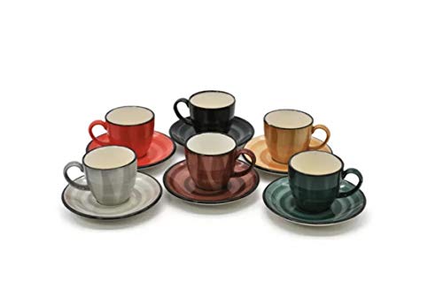 6 Espressotassen Bunt Keramik Espresso Mokka Cups Tassen Untertassen 70ml Set