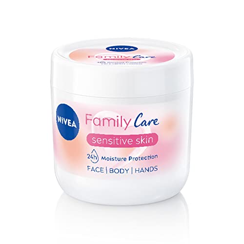 NIVEA Family Care Sensitive Feuchtigkeitscreme (450ml), Körpercreme für trockene Haut, empfindliche Haut Feuchtigkeitspflege mit natürlichem Mandelöl, geeignet für die ganze Familie