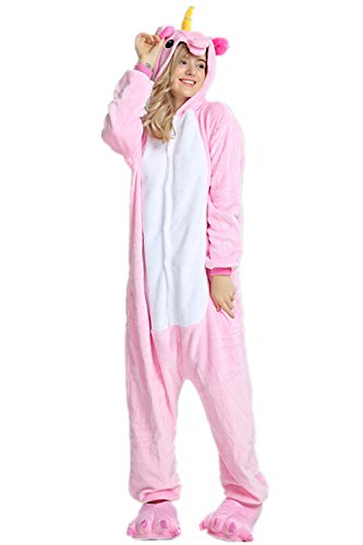 Kenmont Kostüm Einhorn Pyjama Tier Schlafanzug Overall Einteiler Jumpsuit Sleepsuit Cosplay Karneval Halloween (M, Pink)