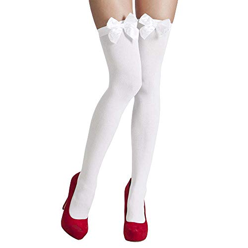 Boland 02270 - Strümpfe mit Schleife, weiße Overknees, dehnbare Socken, Accessoire, Karneval, Kostüm, Mottoparty