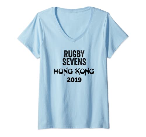 Damen Rugby Sevens Hong Kong 2019 T-Shirt, Rugby 7s Trikot T-Shirt mit V-Ausschnitt