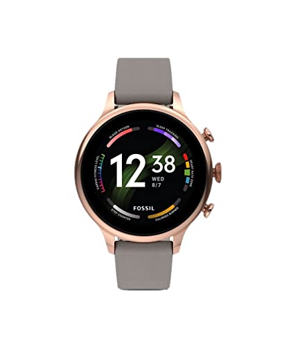 Fossil Gen 6 Smartwatch für Damen Edelstahl roségoldfarben Lederband grau, FTW6079