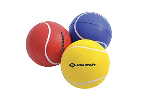 Schildkröt Soft Bälle, 3er Set (gelb, rot, blau), Ø7cm, weicher PU-Schaum, guter Absprung, für Beachball, Beachtennis etc., 970046