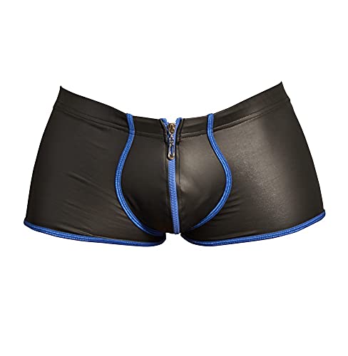 Orion Herren Pants - Enge Boxershorts mit Reißverschluss vorne, Unterwäsche in Matt-Look mit Kontrastfarben, schwarz blau (XL)