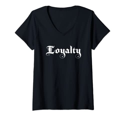 Damen Loyalty Loyal Vintage Script Geschenk für Männer und Frauen T-Shirt mit V-Ausschnitt