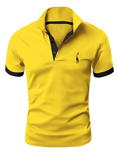 GLESTORE Poloshirt Herren, T Shirts Männer, Hemd Herren Kurzarm Giraffe Stickerei T-Shirt Sommer Slim Fit Golf Sports Gelb XL