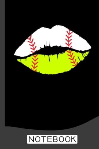Softball Baseball Lover Lips Kiss Notebook: Baseball Lined Ruled Book |6 x 9 in, 120 Pages | Back to School Supplies for Boys and Girls, Great Gift for Students and Teachers