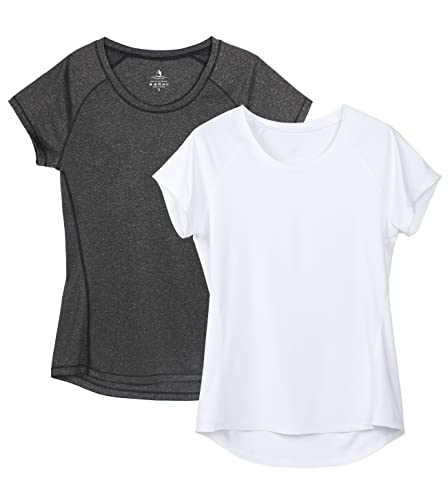 icyzone Damen Fitness Sport T-Shirt Kurzarm Laufshirt Training Gym Funktion Shirt, 2er-Pack (XL, Schwarz*/Weiß*)