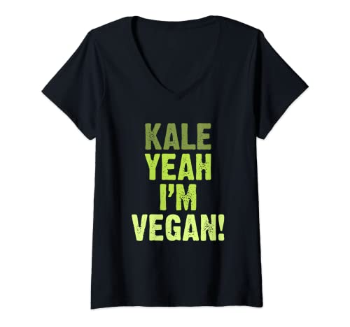 Damen Grünkohl Ja, ich bin Vegan Awesome Foodie Vegetarier Blattkohl T-Shirt mit V-Ausschnitt