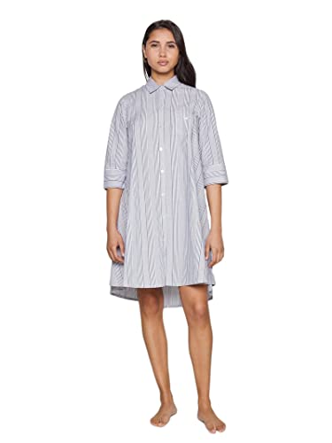 Emporio Armani Underwear Damen Night Dress Dreamy Woven Lace Nachthemd, White/Indigo Striped, S
