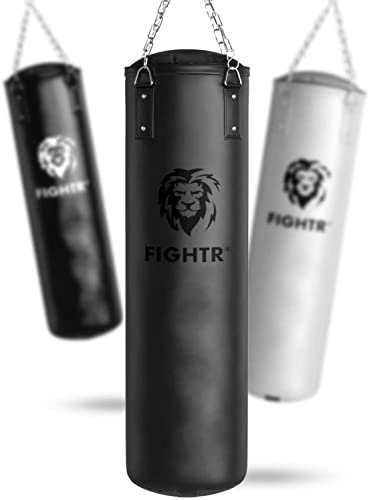 FIGHTR® Boxsack gefüllt/ungefüllt - extrem robust & langlebig | Boxsack Set inkl. 4-Punkt-Stahlkette 120cm 30 kg für Boxen, Kickboxen, MMA, Muay Thai und weitere Kampfsportarten