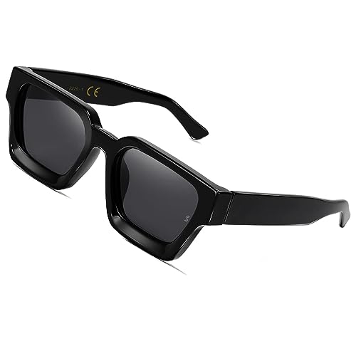 SHEEN KELLY Retro dicke rechteckige klobige Sonnenbrille für Frauen Männer trendy klassisch schmaler quadratischer schwarzer Schildpatt Rahmen Mode -Sonnenbrille