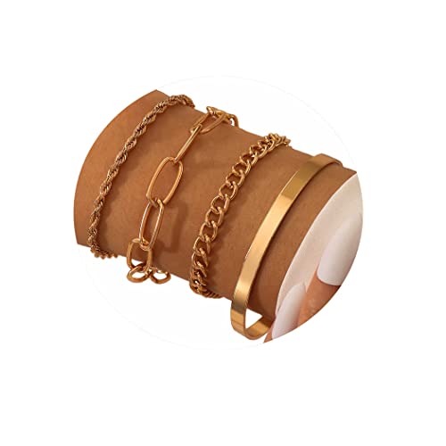 Branets Punk Armbänder Set Gold Armreif Set Mode Armreifen Schmuck für Damen und Mädchen (4 Stück)