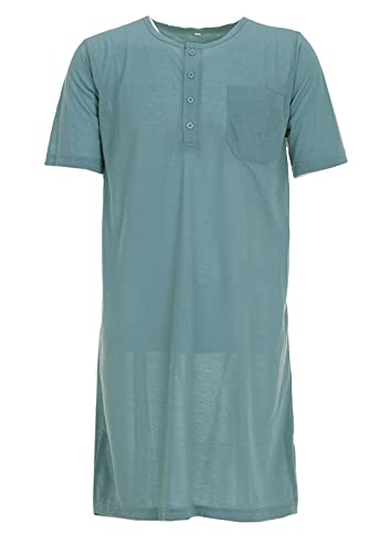 LUCKY Herren Nachthemd Kurzarm Knopfleiste mit Brusttasche Schlafshirt, Farbe:Grün, Größe:L