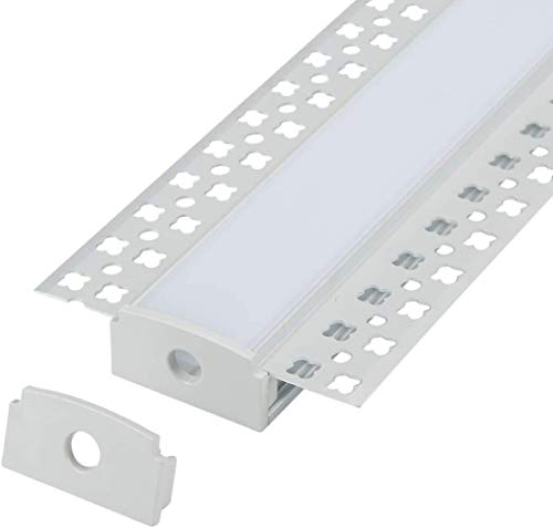 Aluprofil 16x1 Meter Aluminium Trockenbau-Profil-Leiste eloxiert für LED Streifen - Set inkl Abdeckung-Schiene milchig-weiß (opal) und Endkappen