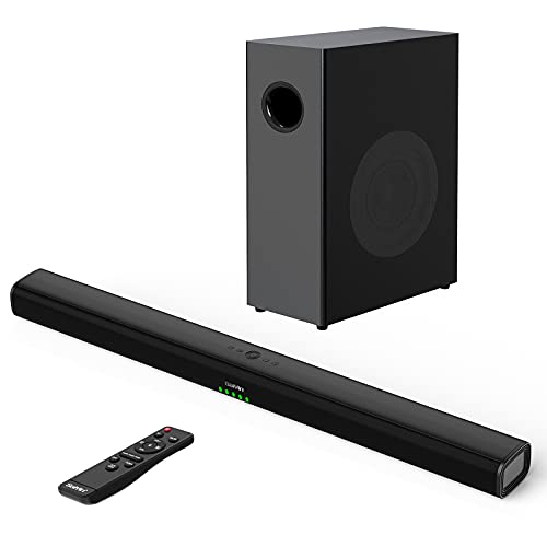 Soundbar mit Subwoofer für TV Geräte, TV Lautsprecher 2.1 Kanal Surround Sound 100W 36Zoll Bluetooth 5.0 Unterstützt Optische, Coxial und AUX Kabelverbindung für Heimkino Soundsystem