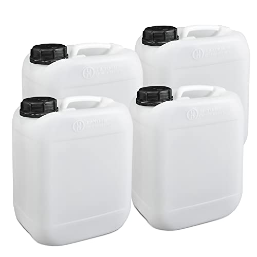 4 Stück 5 Liter Leerkanister Neu mit Sicherheitsverschluss (DIN 51) | Lebensmittelecht | Tragbar Stapelbar und Stabil | Indoor und Outdoor | BPA Frei | UN- (Gefahrgut) Zulassung