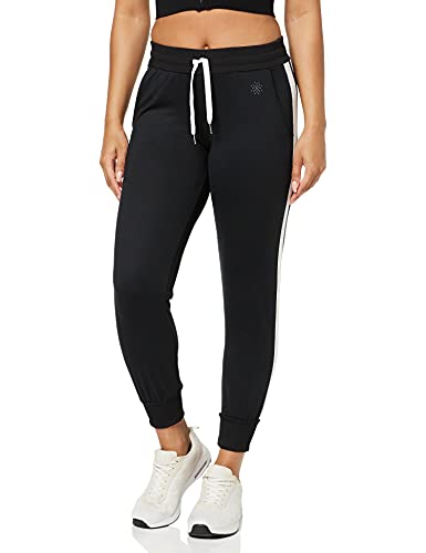 Amazon-Marke: AURIQUE 7/8-Jogginghose für Damen, mit Seitenstreifen, Schwarz (Schwarz/Weiß), 44-46 (Label:XL)