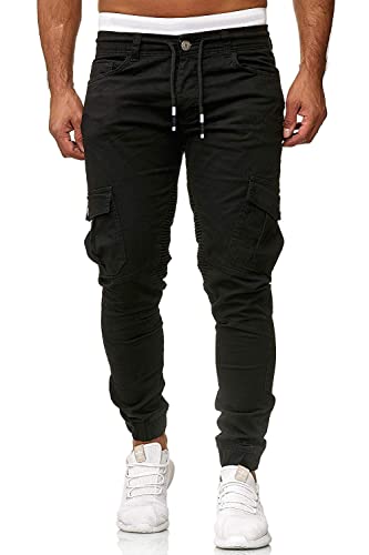 Cassiecy Herren Hosen Cargo Chino Jeans Stretch Jogger Sporthose Herren Hose mit Taschen Slim Fit Freizeithose, Schwarz, XL