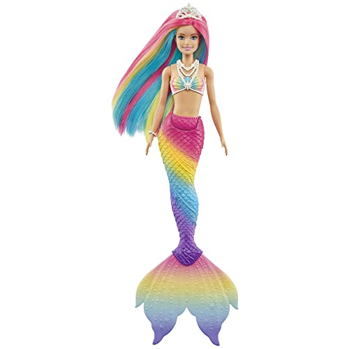 Barbie GTF89 - Dreamtopia Regenbogenzauber Meerjungfrauen-Puppe mit Regenbogenhaaren und Farbwechsel-Funktion, Geschenk für Kinder von 3 bis 7 Jahren