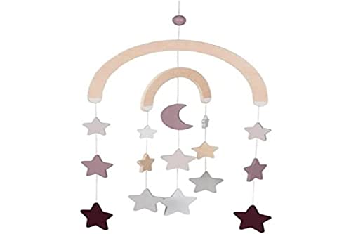 goki Baby Mobile, Sterne und Mond, Natur - malve - pastellfarben, Lifestyle Malve, klassisches Holzspielzeug für das Baby