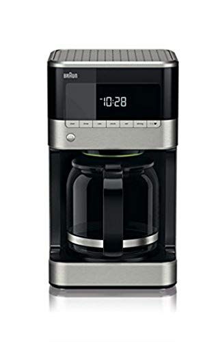 Braun PurAroma 7 Kaffeemaschine KF 7120 – Filterkaffeemaschine mit Glaskanne und Timer-Funktion, Kaffeezubereiter für einzigartiges Aroma, mit LCD-Display, 1000 Watt, schwarz/edelstahl