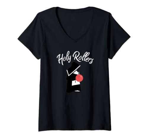 Damen Lustiges Bowlingrollen-Design T-Shirt mit V-Ausschnitt