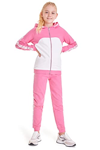 Barbie Jogginganzug Kinder Mädchen Trainingsanzug Teenager Kapuzenpullover und Jogginghose Set (Rosa/Weiß, 7-8 Jahre)