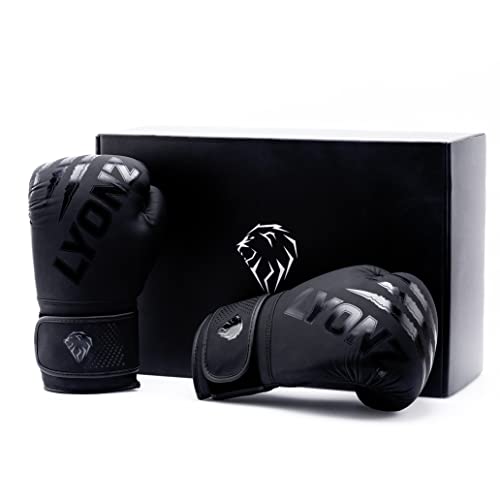 LYONZ Boxhandschuhe mit einzigartigem Sitz und unvergleichbar Langer Haltbarkeit - Skintex Leder - Männer und Frauen - für Boxen, MMA, Muay Thai, Kickboxen, Sparring - 10 12 14 16 OZ (Schwarz, 10OZ)