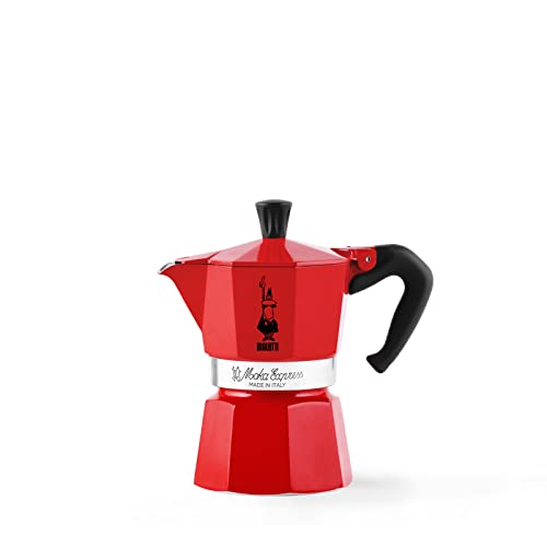 Bialetti - Moka Color: Ikonische Espressomaschine für die Herdplatte, macht echten Italienischen Kaffee, Moka-Kanne 3 Tassen (130 ml), Aluminium, Rot