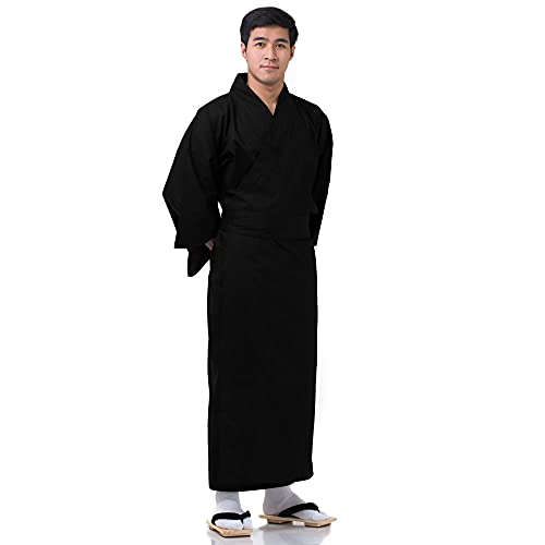 PRINCESS OF ASIA Exklusiver & hochwertiger japanischer Herren Samurai Yukata Kimono aus Baumwolle M L XL (Einheitsgröße, Schwarz)