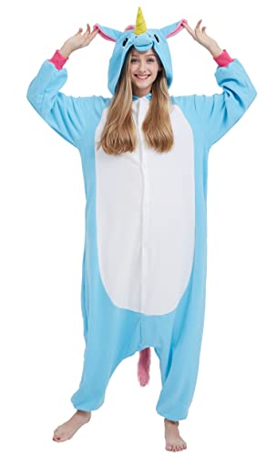 SAMGU Einhorn Adult Pyjama Cosplay Tier Onesie Body Nachtwäsche Kleid Overall Animal Sleepwear Erwachsene Jumpsuit Costume Blau S